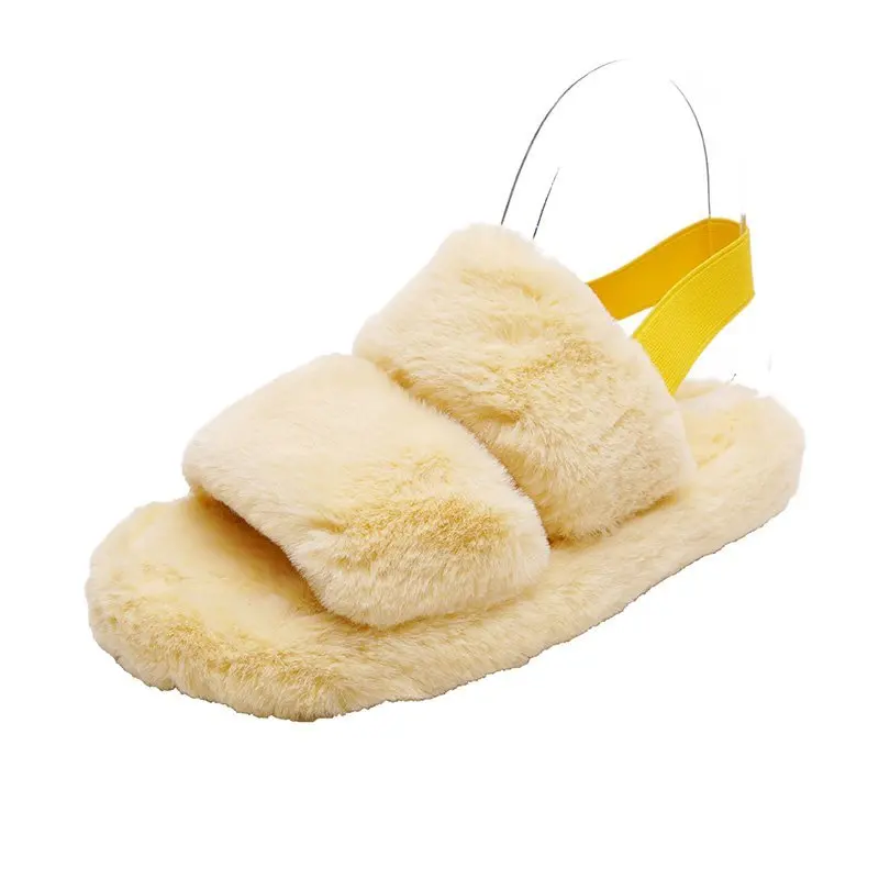 
Fashionable winter faux fur women slippers,flat outdoor plush sandals for ladies 