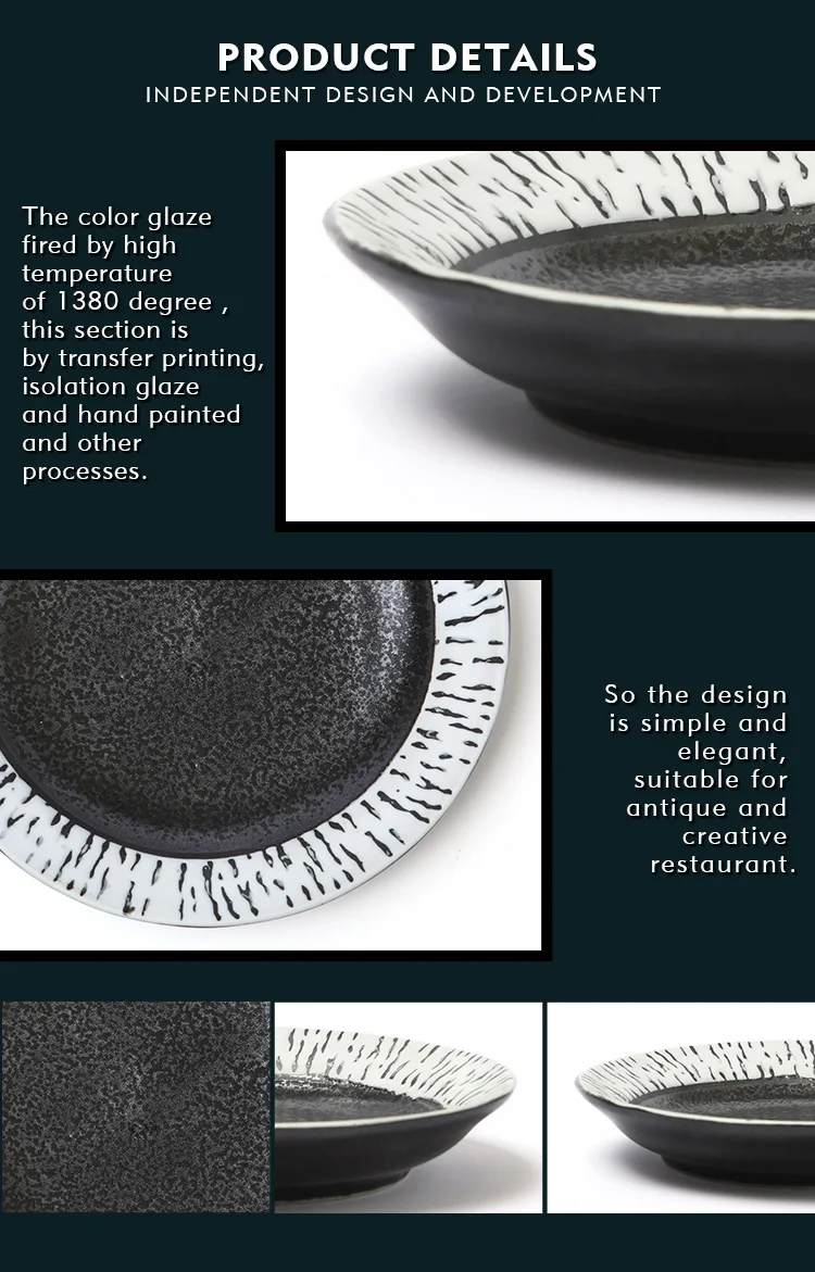 wholesale custom logo retro style restaurant black round vegetables fruit dinner plates tableware plates ceramic