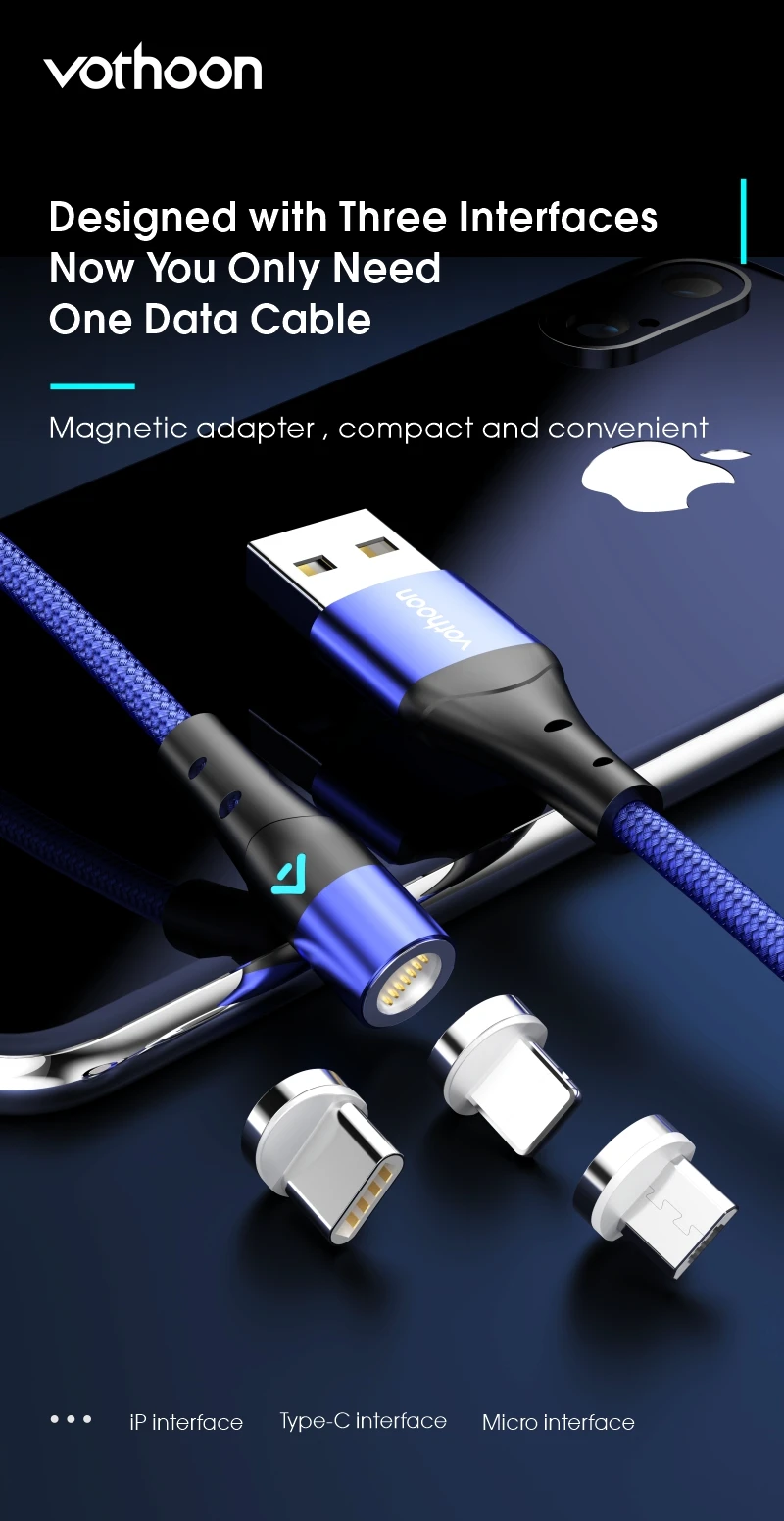 360 Rotation Nylon Braided 3A Magnetic Data Cable for Samsung Type C Cable 3 in 1 Magnetic Charging Cable Micro USB Data Line - ANKUX.COM