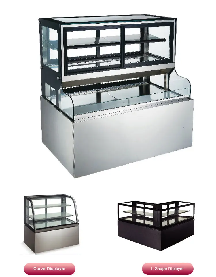 Chinese Factory Hot Sale Commercial glass food refrigerated cake display counter with LED light
