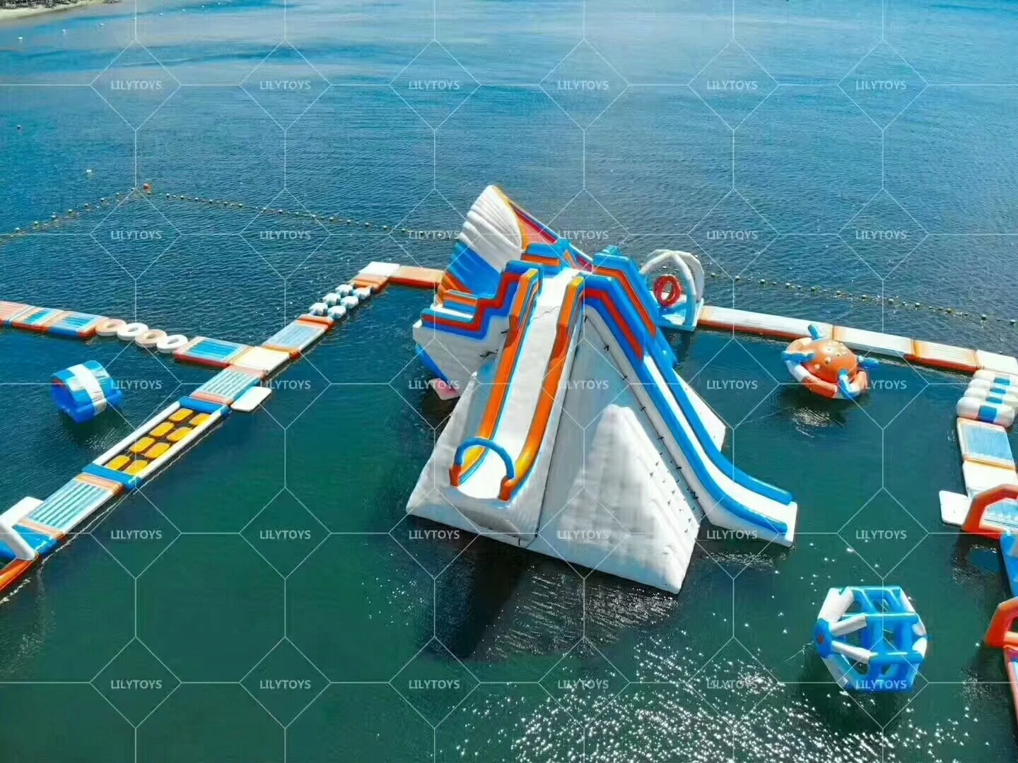 Sea World 15 Meter Outdoor Water Park Slides Equipment Inflatable Water Trampoline Commercial