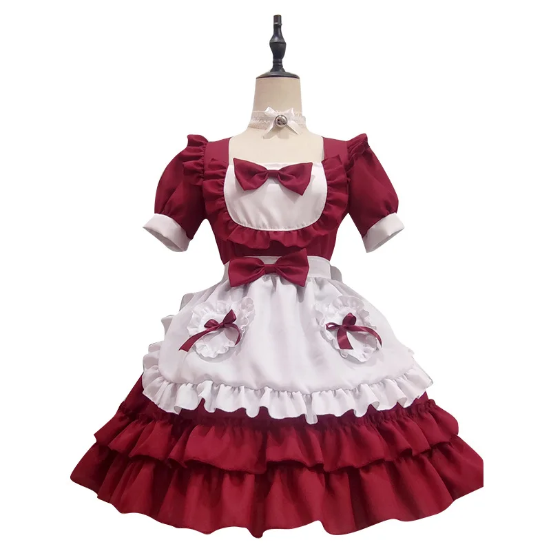 red french maid dress Elainilye Fashion Womens Maid Uniform Suit Plus Size Pure French Maid Dress Short Sleeve Square Neck Dress,Red, Women's, Size: 5XL(US:18)