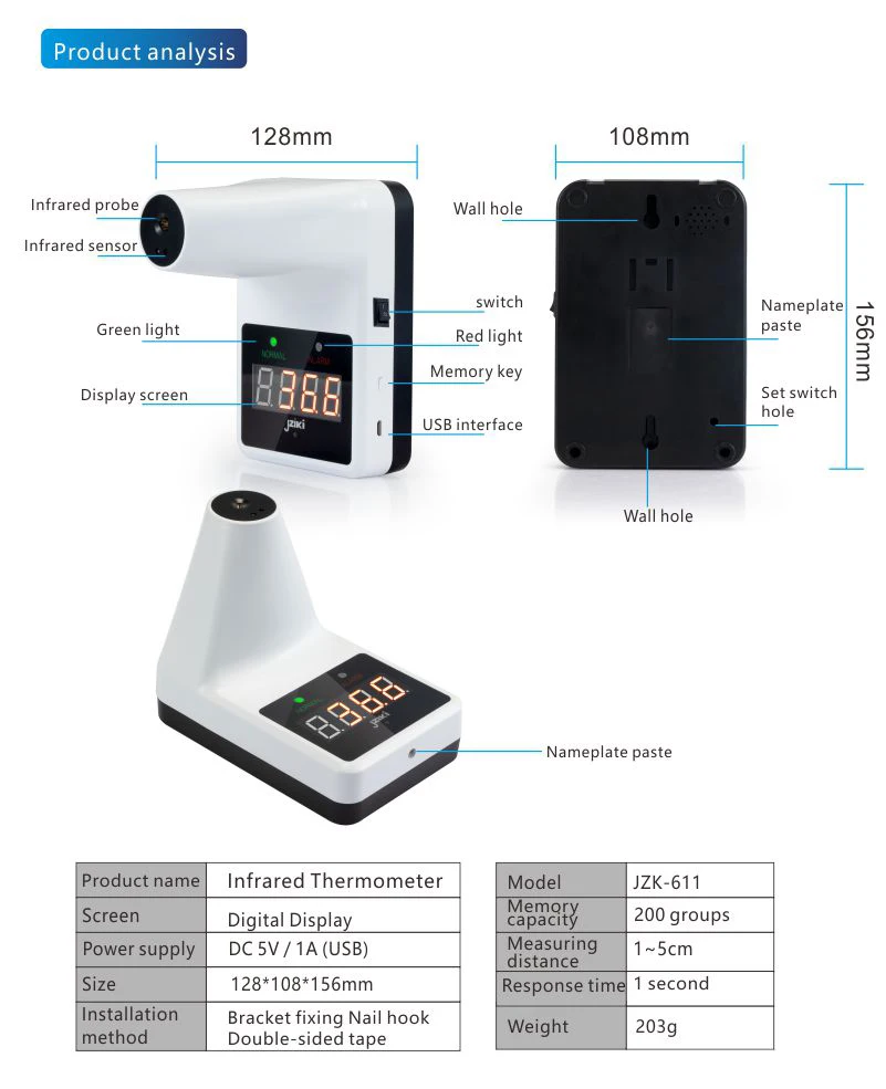 2020 Electronic automatic LCD digital temperature forehead wall mounted thermometer