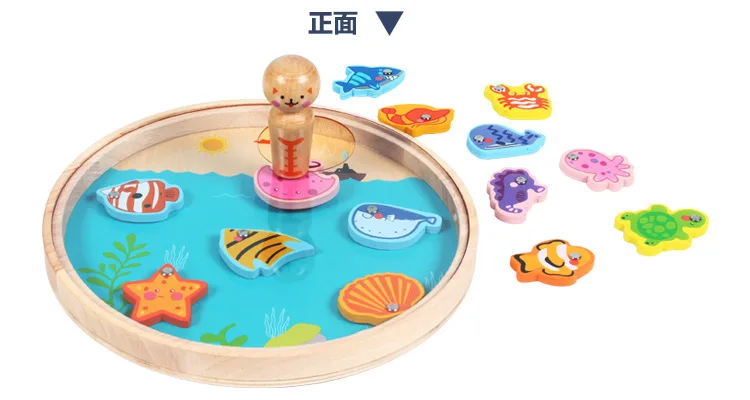 Children Fishing Game Wooden Ocean Jigsaw Board Magnetic Rod Outdoor Fun Toy For Children Baby Kids Gifts Magnet Fishing
