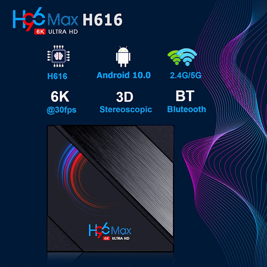 New arrive smart android 10 OS allwinner quad core 6k video dual wifi h96 max h616 android tv box