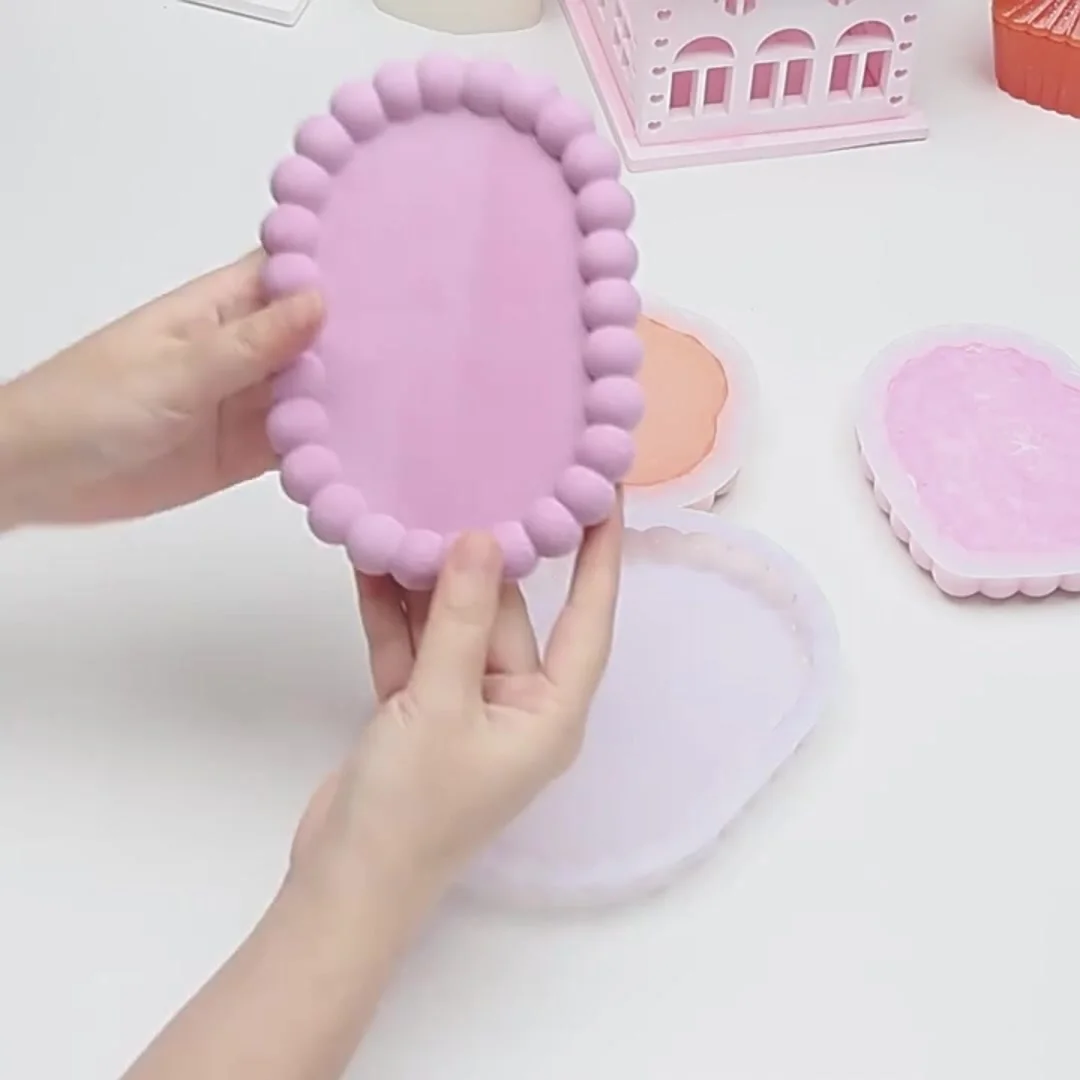DIY Epoxy Resin Round Tray Mold Heart Oval Bubble Coaster Silicone