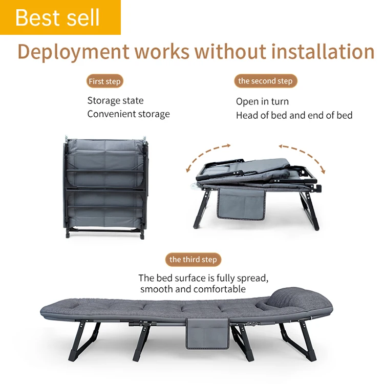 Reclining Folding Bed With Back Adjustable Camping Fishing Folding
