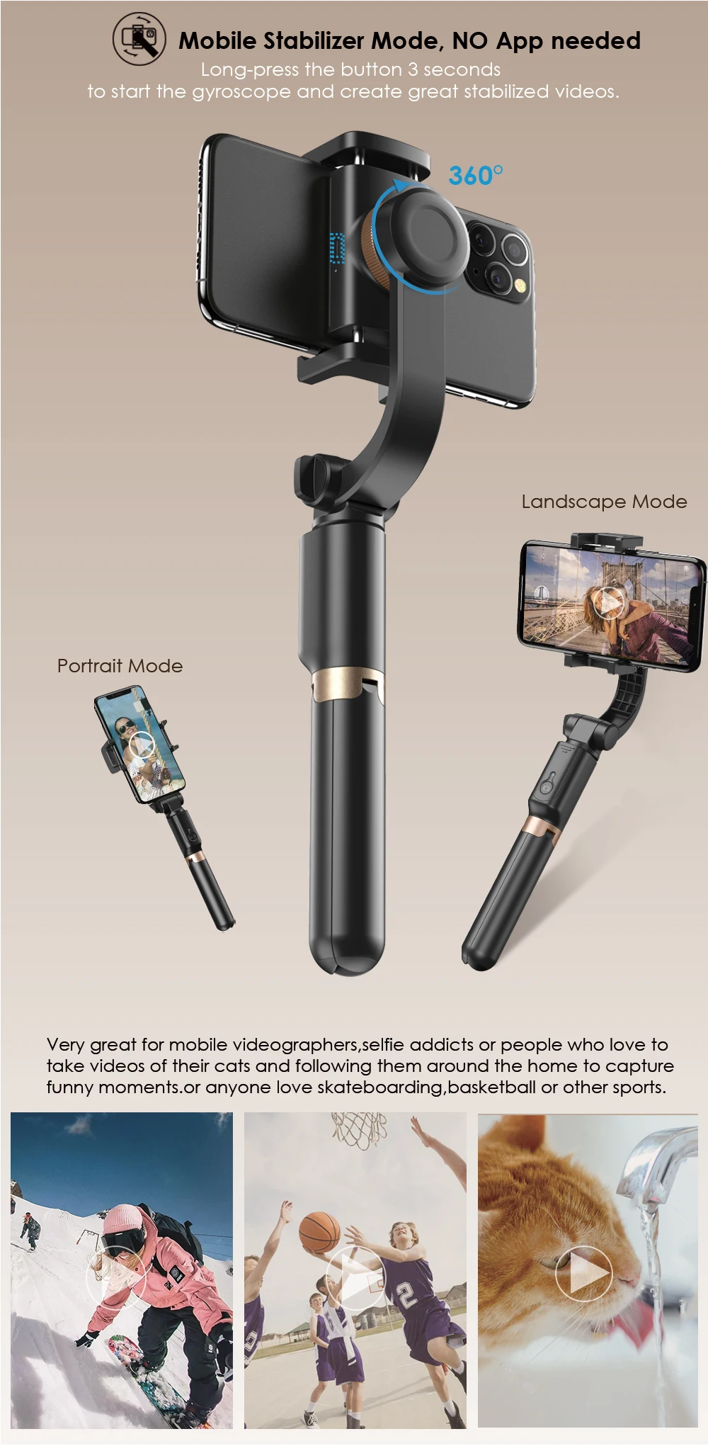 APEXEL 2020 New design handheld single axis mobile gimbal stabilizer,vlogging kit selfie stick tripod gimbal for smartphone