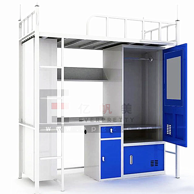 Factory Price Student Dormitory Bunk Bed With Desk And Wardrobe