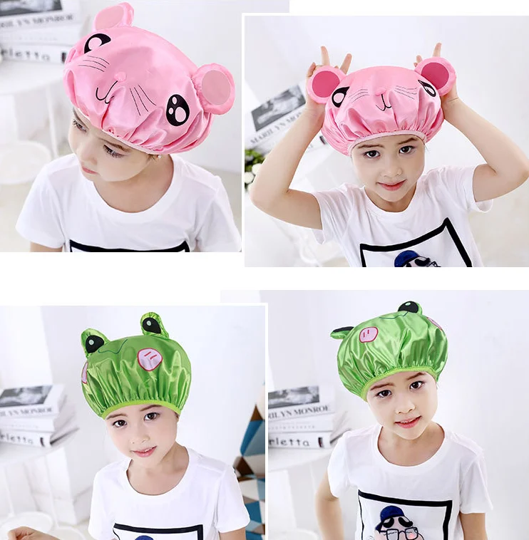 Cute Kids Shower Cap Funny Cartoon Shower Bath Hair Waterproof Caps For