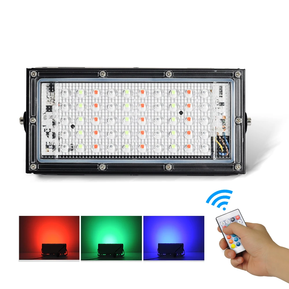 Rgb Black Flood Light With Remote 50w Led Waterproof 220v Rgb Color