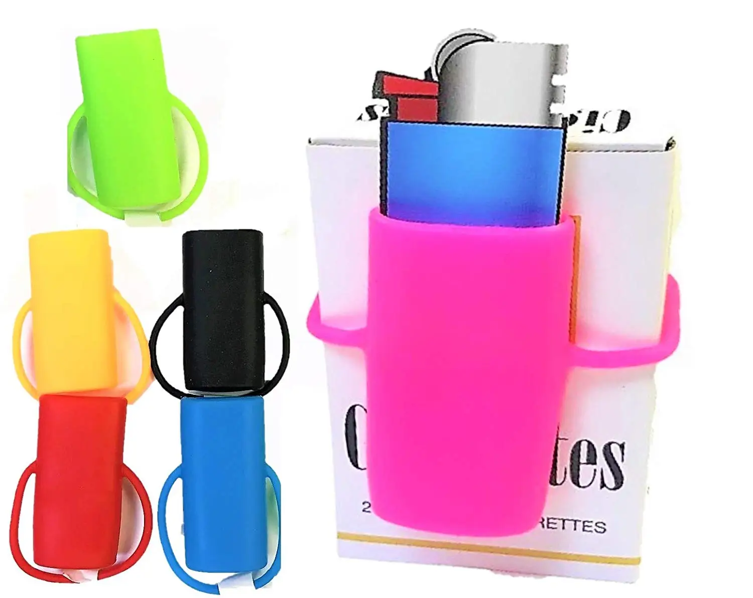 Silicone Gas Lighter With Wrap Around Fixed Ring Sleeve Cigarette