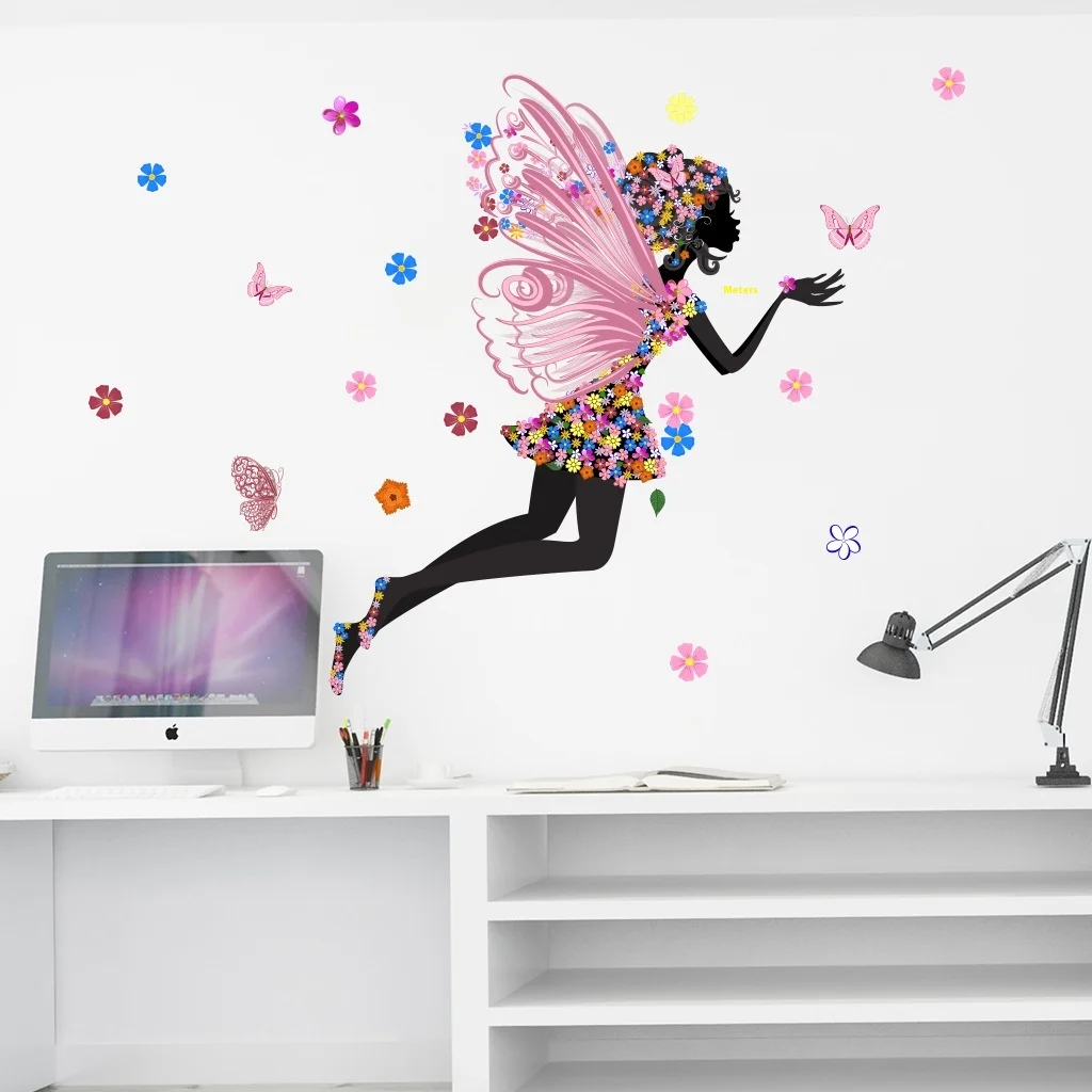 Flower Fairy Wings PVC Wall Sticker Girl Butterfly Home Decoration ...