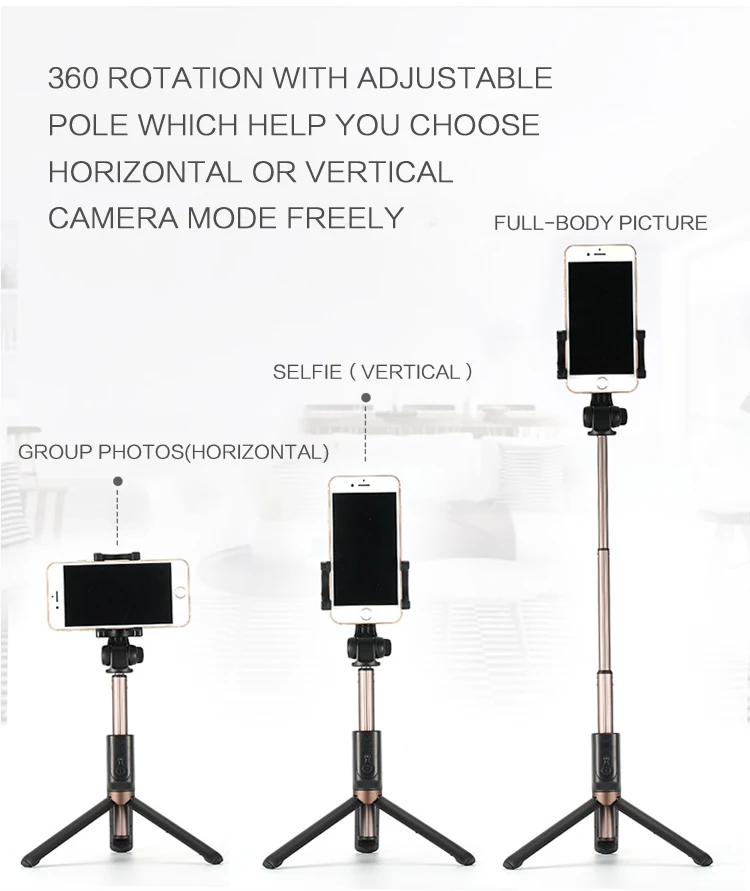 Best Christmas Gift 2019 Phone Holder Selfie Stick 360 Rotation Remote Selfie Stick Tripod Bluetooth 3.0 for Cellphone Mobile