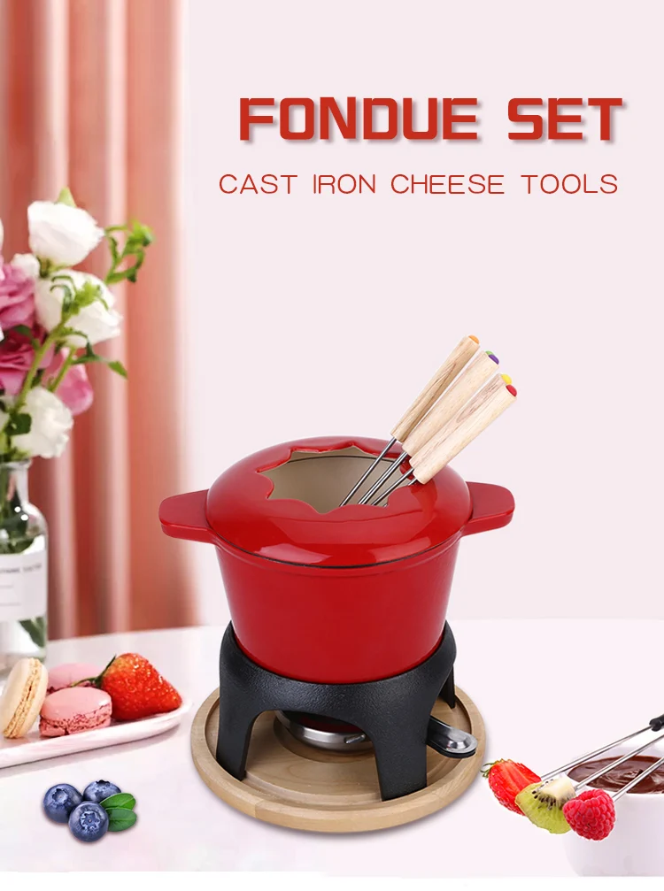 Camping Cast Iron Fondue Pot Set With Fondue Warmer And Forks Buy
