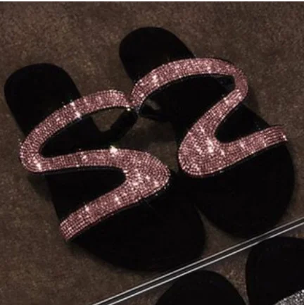 diamond studded flat sandals
