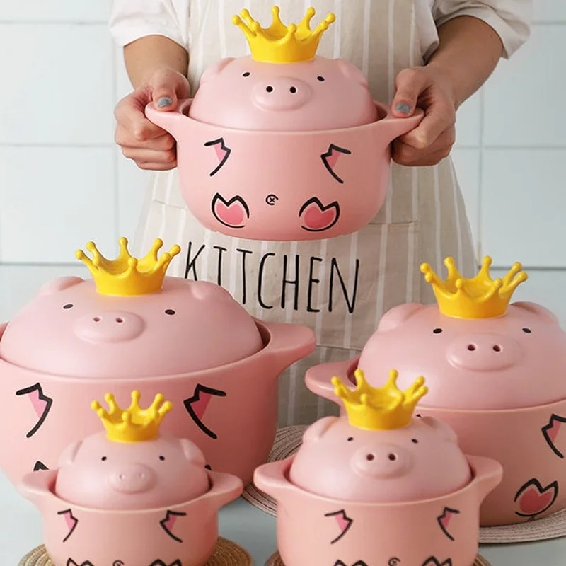 Oven Cooking Porcelain Pot With Lid Enameled Pig Casserole Stew Pot Porridge Household Open Fire Soup Pot Ceramic Tableware supplier