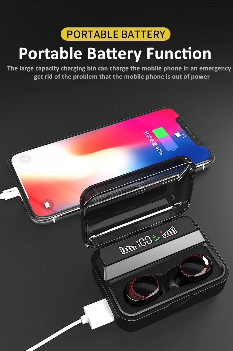 2020 Waterproof bluetooth earphone led display powerbank wireless power bank s590 s590B tws earbuds with power bank - ANKUX.COM