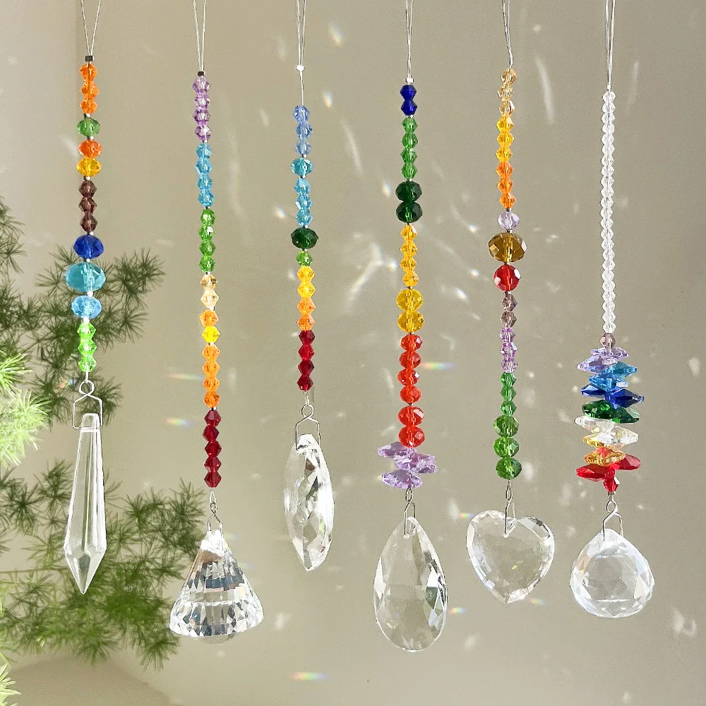 product wholesale colorful art decor crystal glass pendant octogon chakra crystal balls sun catchers for home office garden decoration-1