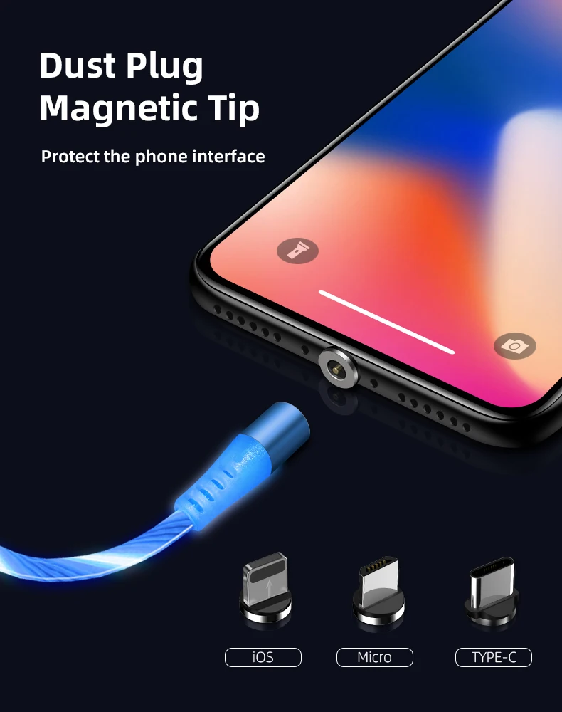 Magnetic streamer absorption USB Snap Quick Connect 3 in 1 Magnetic Charging USB Cable - ANKUX.COM