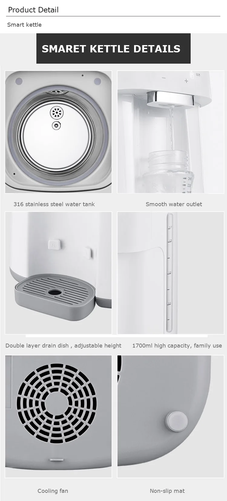 1.7l Capacity Max Reboil Function Keep Warm Screen Intelligent Electric
