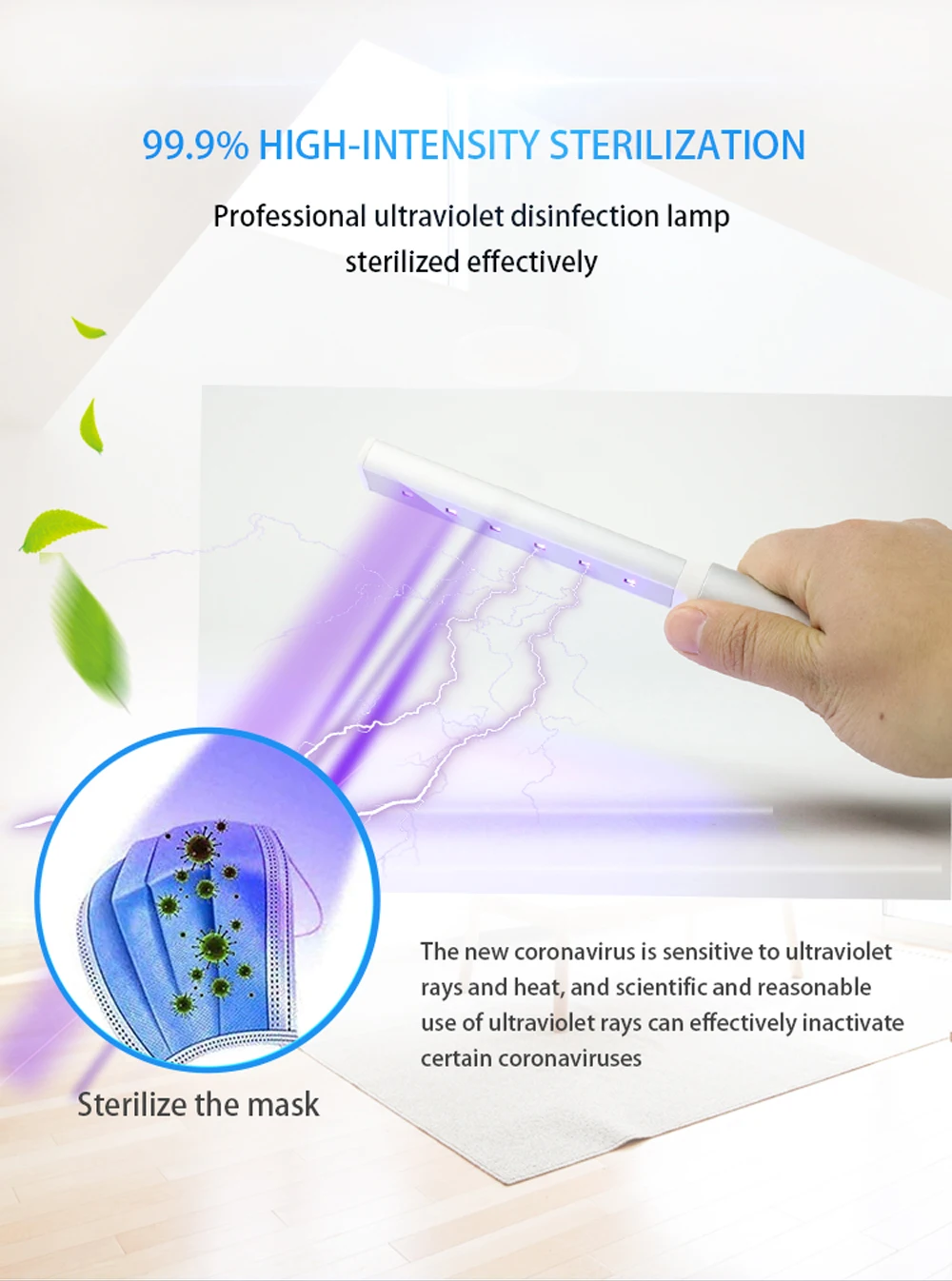 Handheld Rechargeable uv lamp sterilization disinfection led uv sterilizer light details