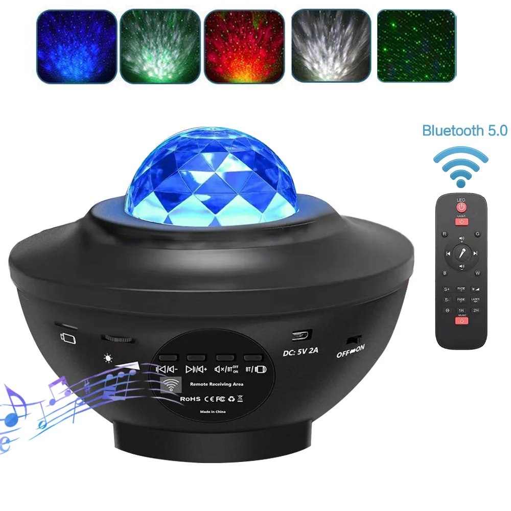 Amazon 2020 Starry Night Lamp LED Star Projector Night Light Music Ocean Wave laser star light projector