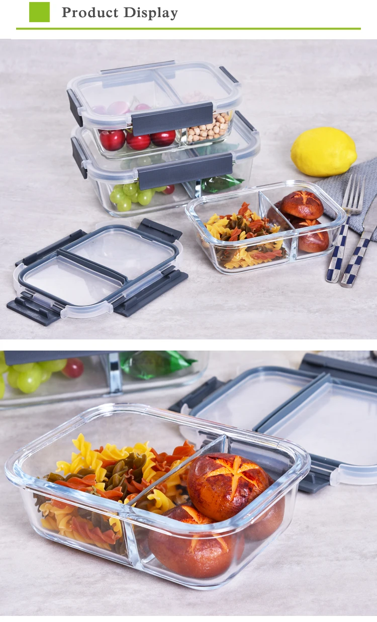 Lunch Box Glass Bento Box With 2 Compartment Microwave Safe Glass Bento