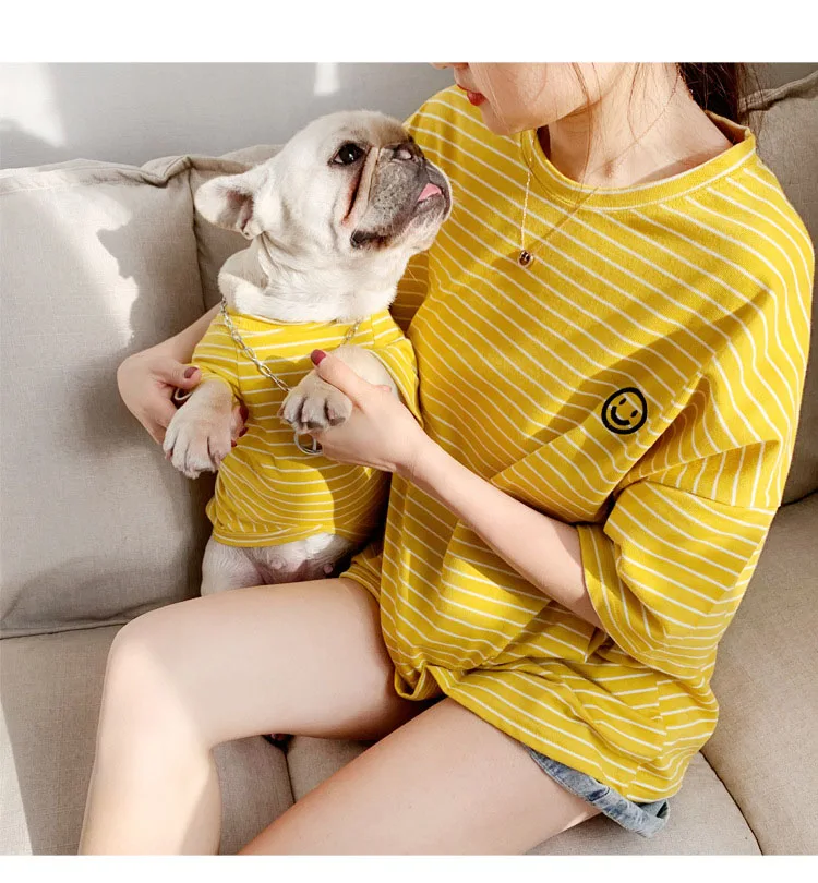Fashion Dog Clothes Striped Tshirts Human Dogs Cats Matching Human For