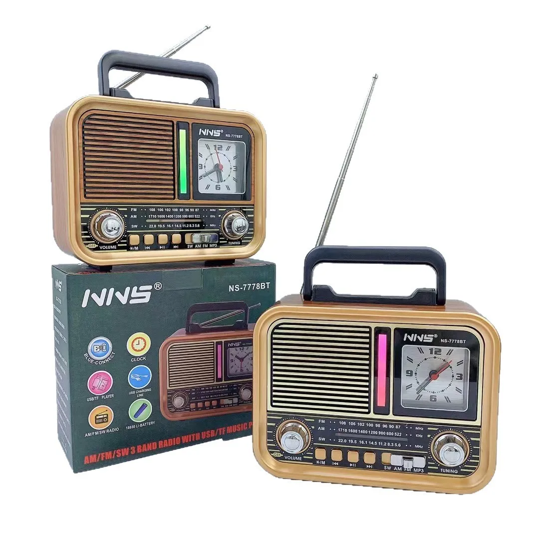 NEW NS-7778BT AM FM Radios Multiband World Radio Portable Wooden