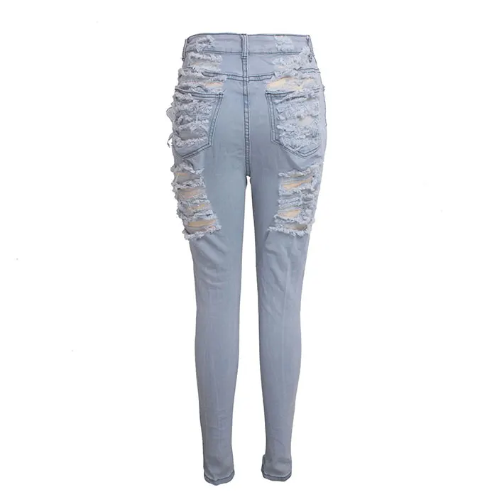 Fancy Girls Stylish Scratch Trousers Female Women Ripped Destroyed Denim Damaged Jeans Stacked