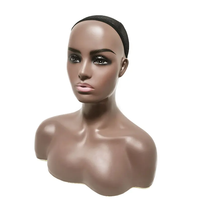 Realistic Wig Display African American Women Black Big Breast Half Body Female Mannequin Head 0352