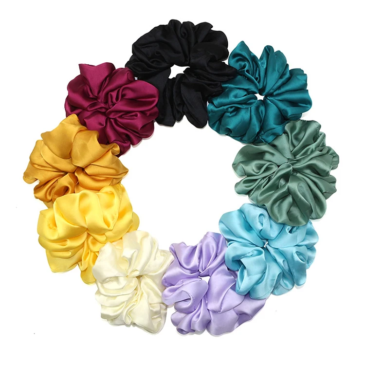 Yucat Wholesale Women Scrunchies Hair Ties Accessories Fabric Elastic Band Solid Color Satin Oversized Scrunchies For Hair .jpg