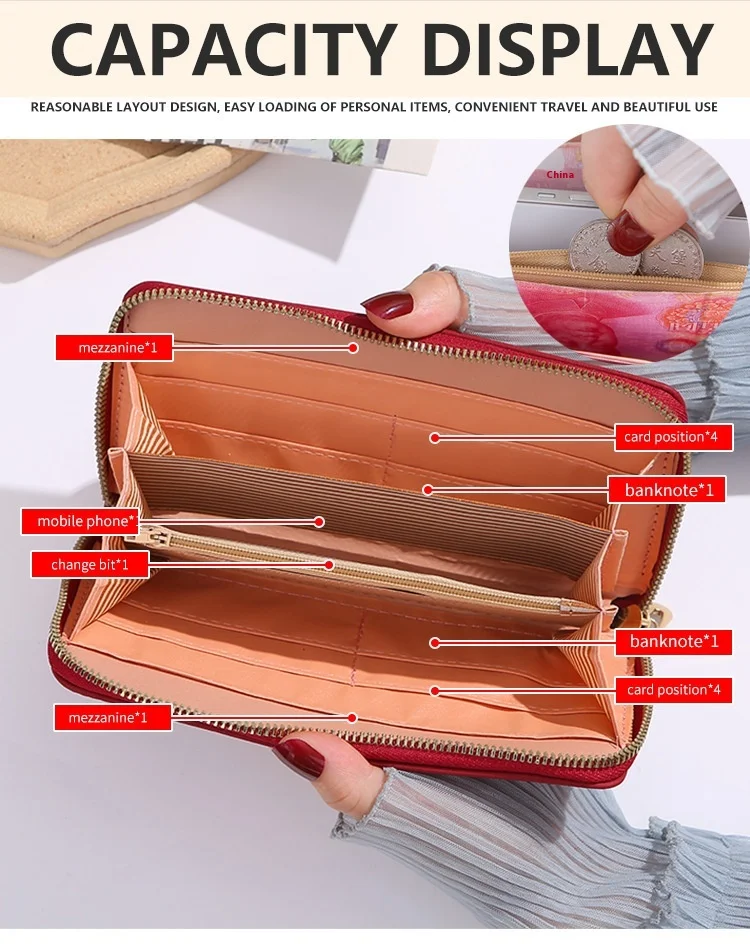 2025 Women's Trendy PU Leather Wallet Casual Single Zipper Clutch with Large Capacity Multifunctional Features