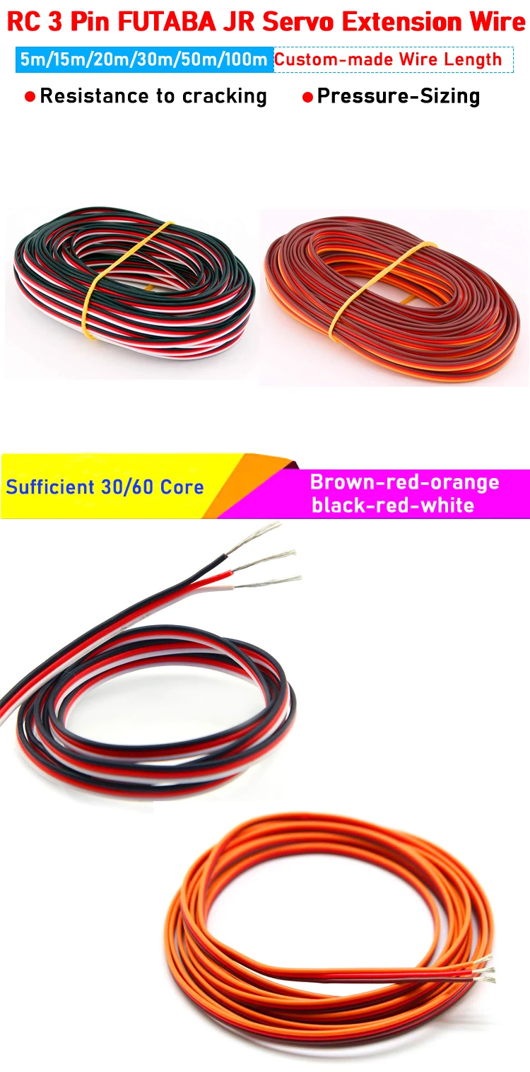 Lowest Price Customize 3p 60 Core Rc Signal Wire Servo Cable Black For