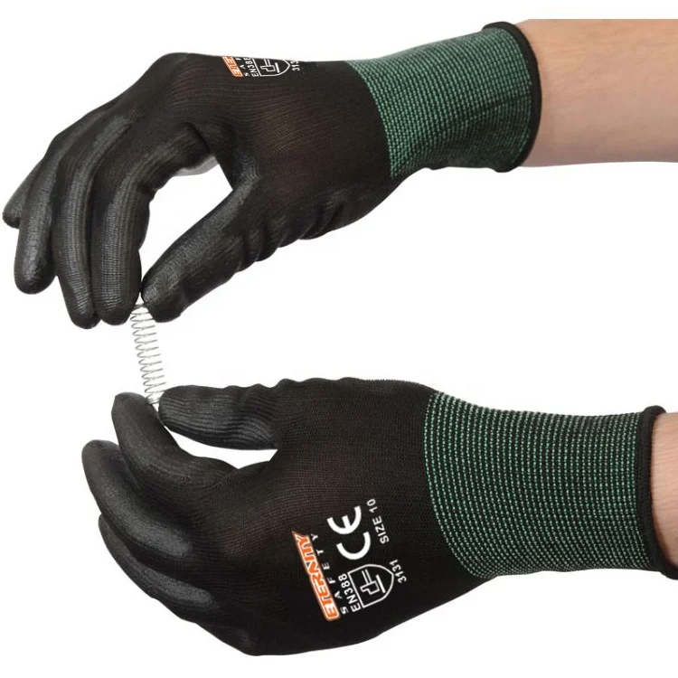 
Coating PU top work gloves in black 