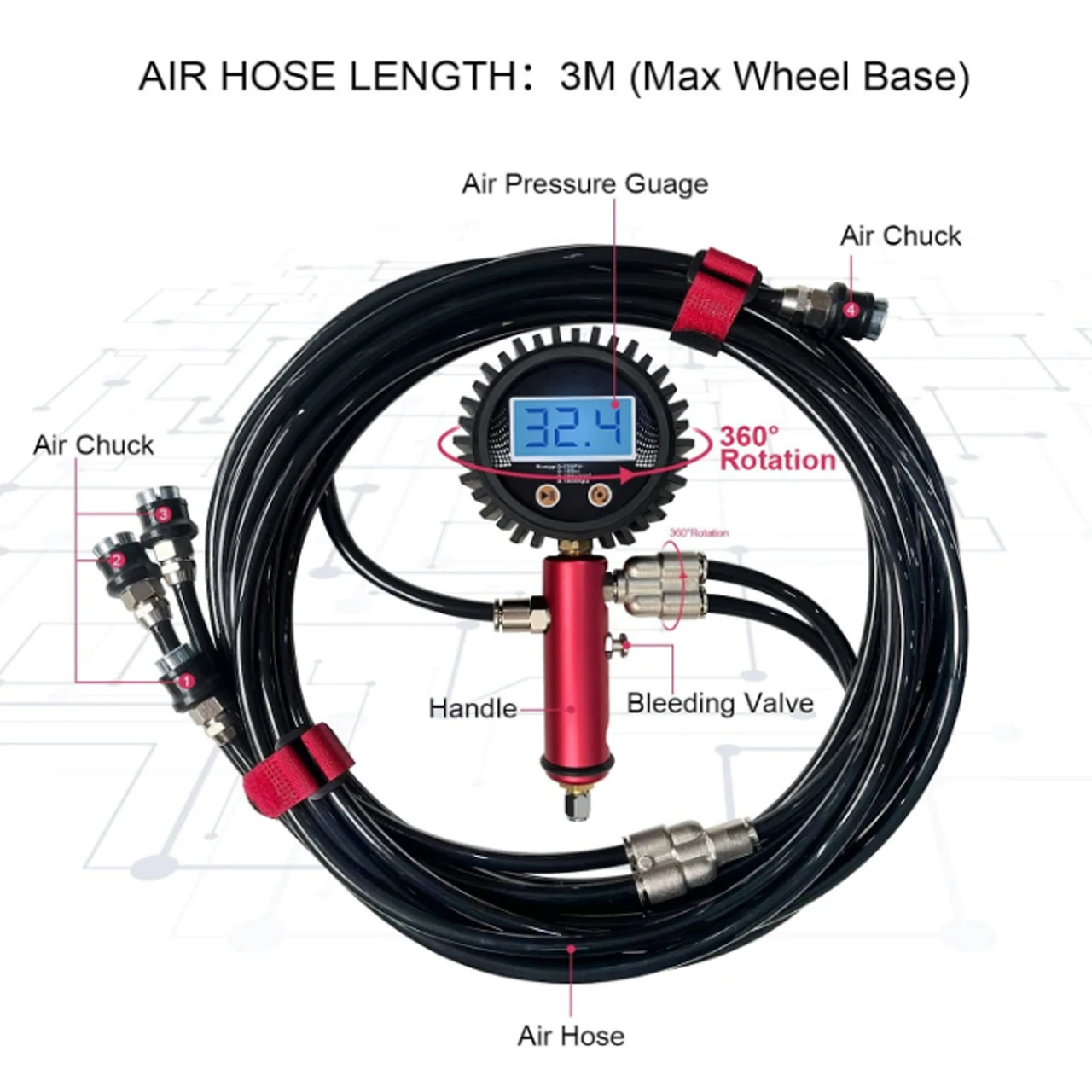 4 Tire Pressure Equalizer,Upgrade Digital Tire Pressure Gauge