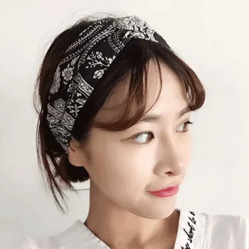 中国制造商韩式头巾十字架头饰佩斯利野生复古定制弹性头巾为妇女