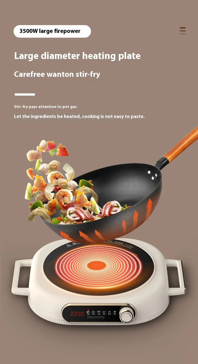 3500W High Power Smart Electric Ceramic Cooktop with Semi-Crystal Panel & 3H Timer for Home Use