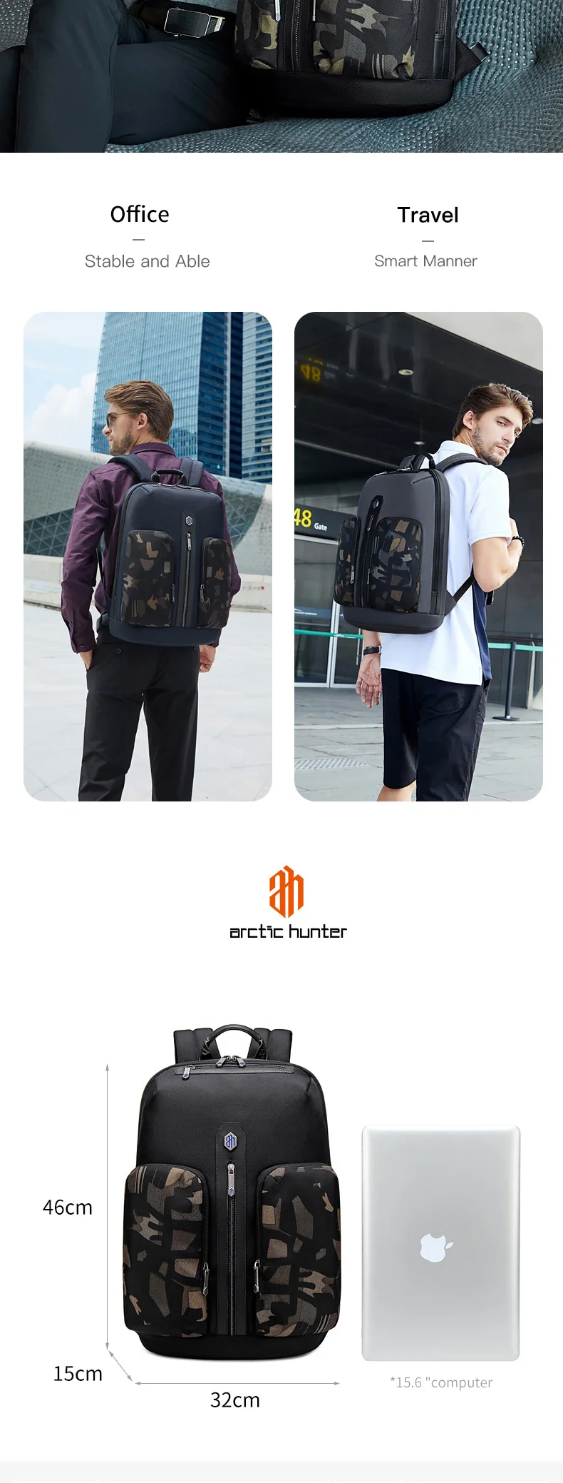 Custom Logo Arctic Hunter Travel Fashionable Backpack Wholesale Gym Sport Business Backpack Men