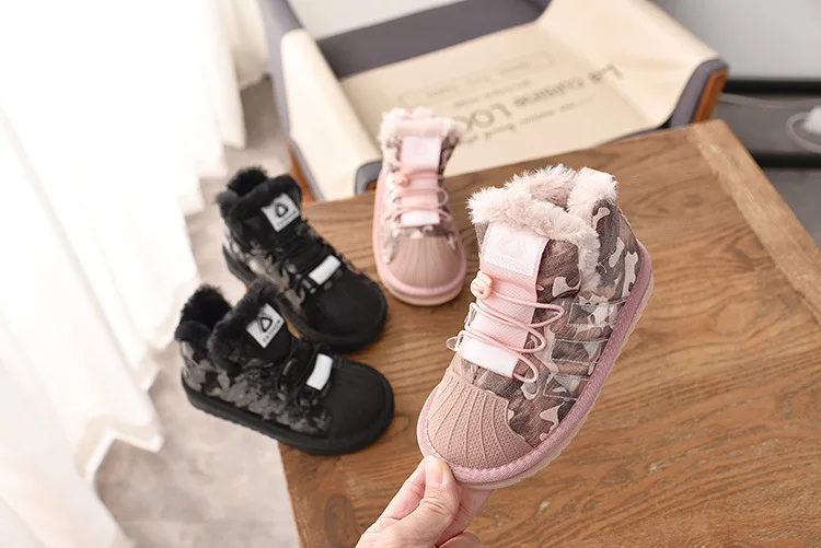 New style lace-up kids girl boot in winter thicken cotton children shoes in bulk