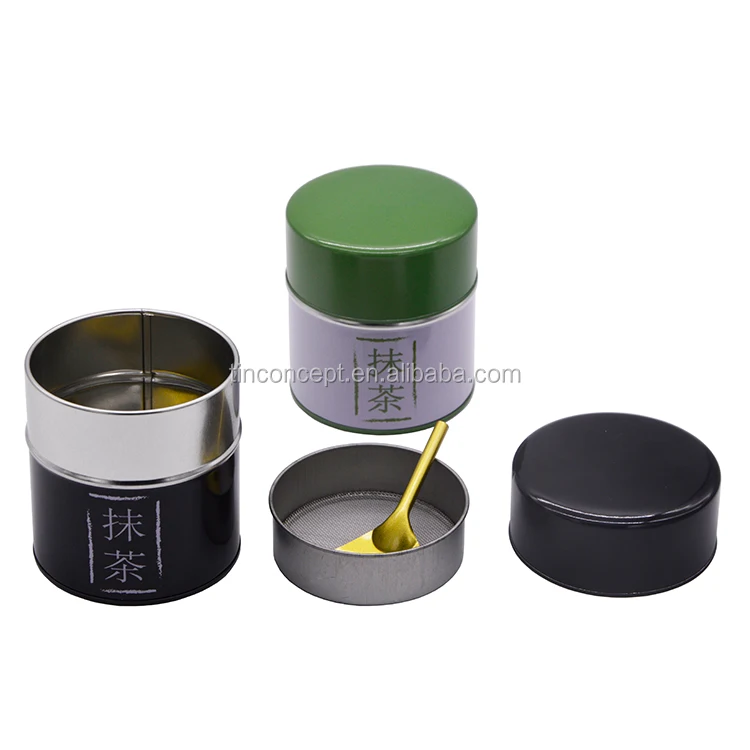 Food Grade Custom Printed plug lid Matcha Tea Tin Box