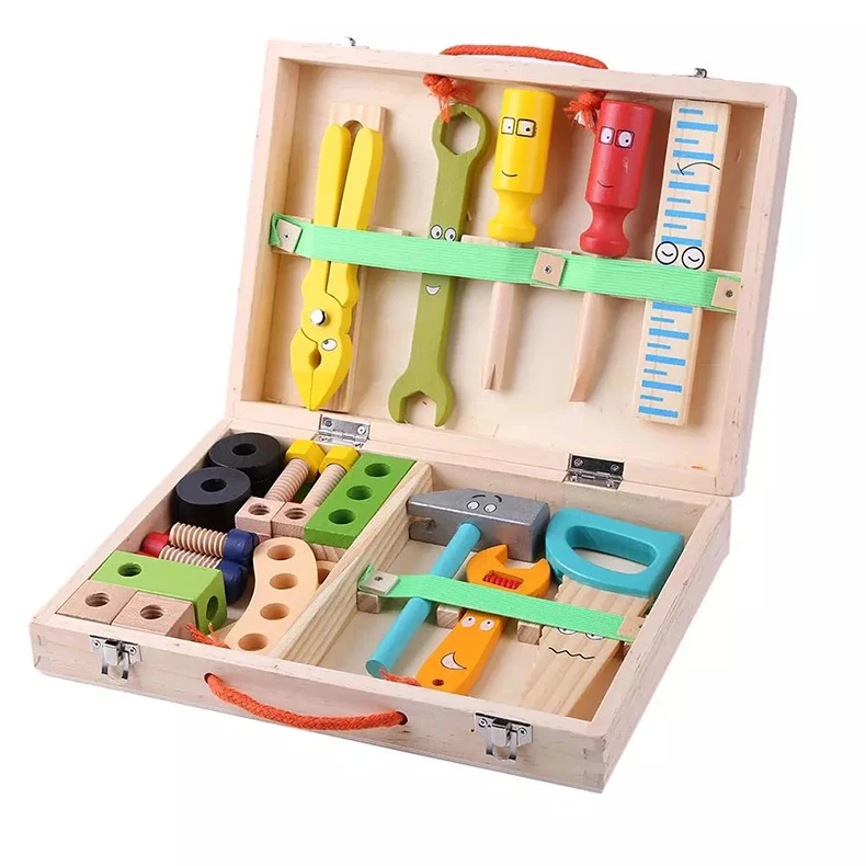 Portable Repair Tool Box Cartoon boy Educational Toys for Boy Puzzle Toy Kids Baby Wood Repair Set Tool Multifunctional Toys