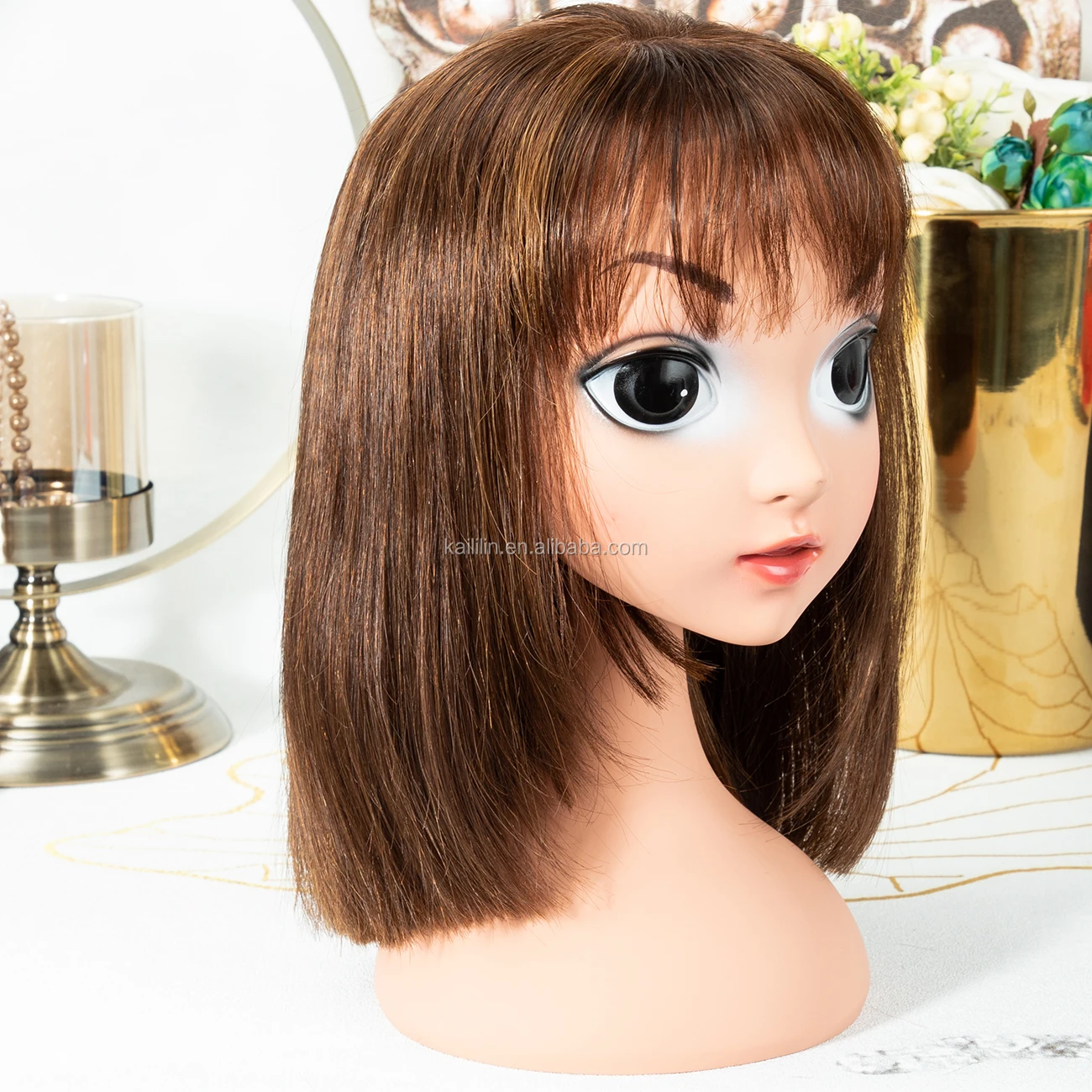 Neflyon Birthday Gift Short Bob Children's Wig Human Hair Girls' Wig