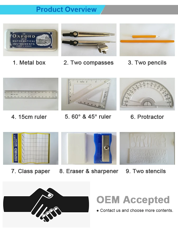School Stationery Set 13pcs Oxford Geometry Box