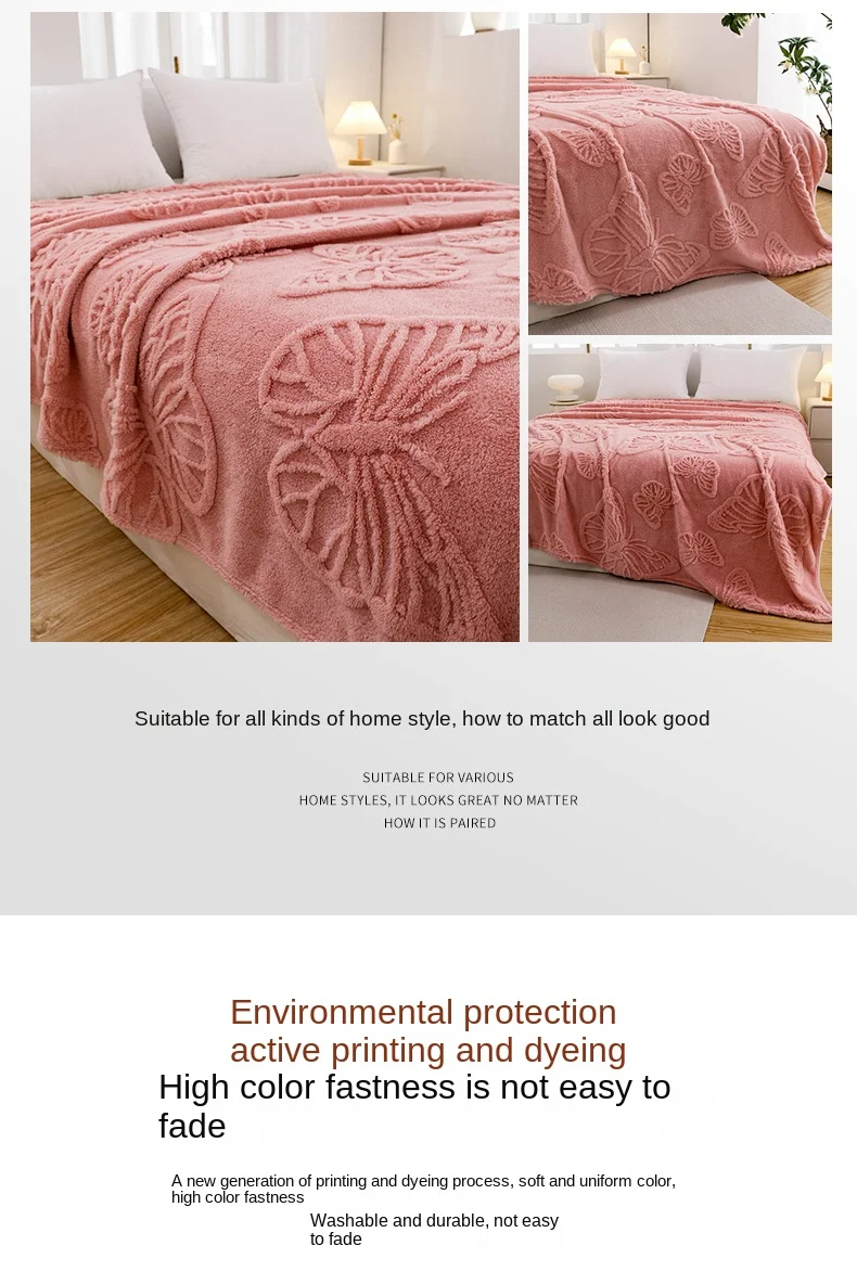 New Knitted Flannel Taffeta Fleece Butterfly Flower Stereo Jacquard Eco-friendly 100% Polyester All-Season Bedding Travel Nap factory