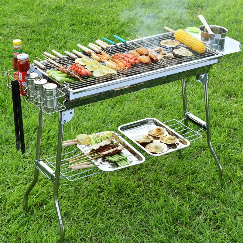 Stainless steel barbecue grill outdoor thickened barbecue rack household charcoal BBQ grill outdoor tools charcoal grilling manufacture