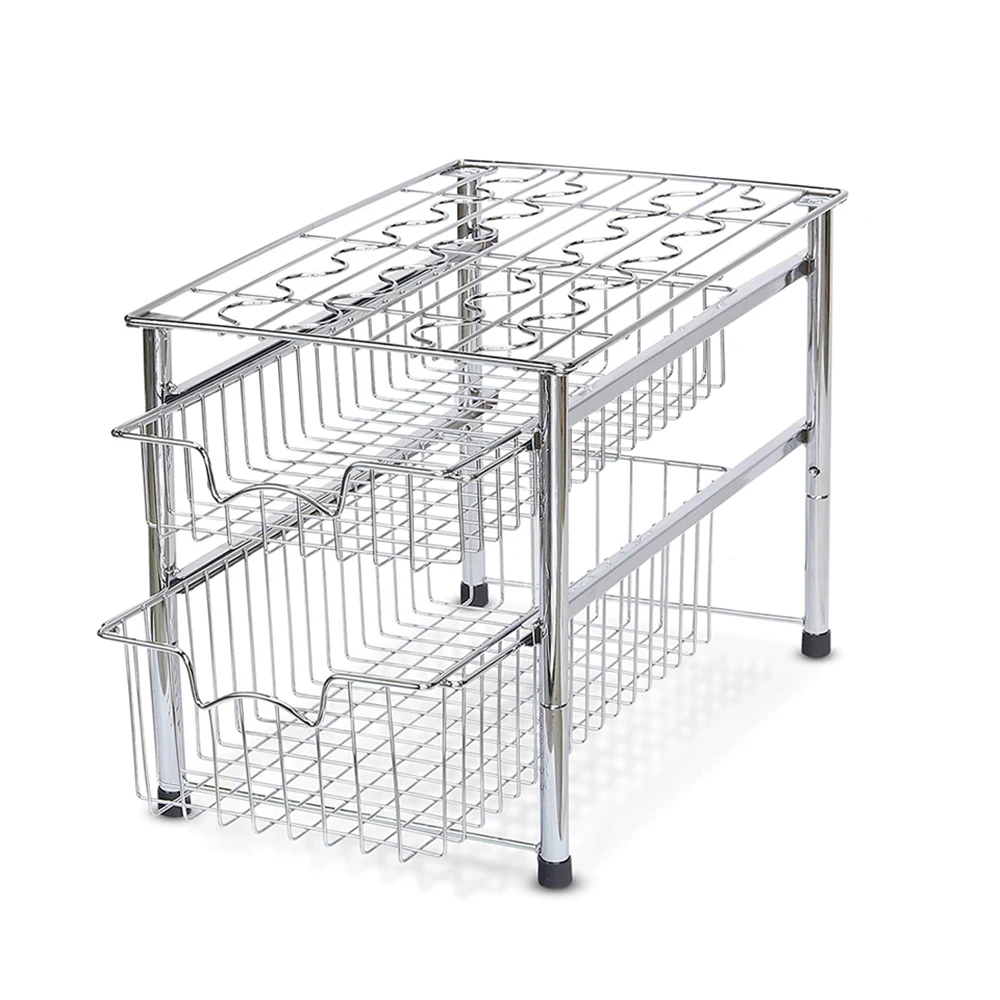 Factory Supply Stainless Steel 2 Layers Wire Drawer Basket For Kitchen
