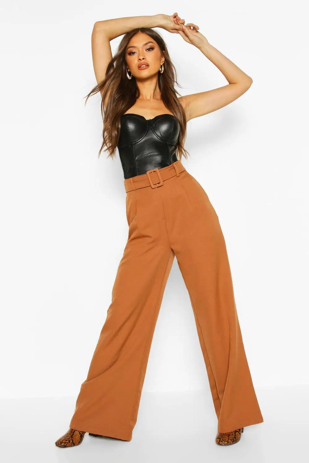 宽脚束带裤短裤女