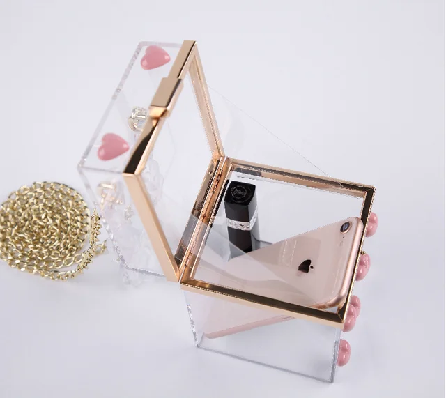 Cute Clear Acrylic Plastic Neon Hard Frame Party Clutch Purse with Gold Chain Strap